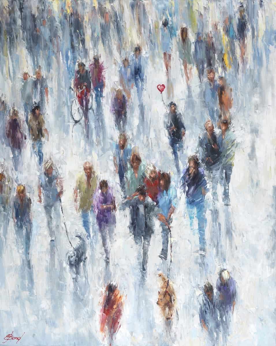 Buy a painting of bunch of people walking called Finding Love.