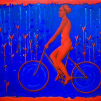 Buy a painting of a man in the bicycle called Paseo al desnudo II.