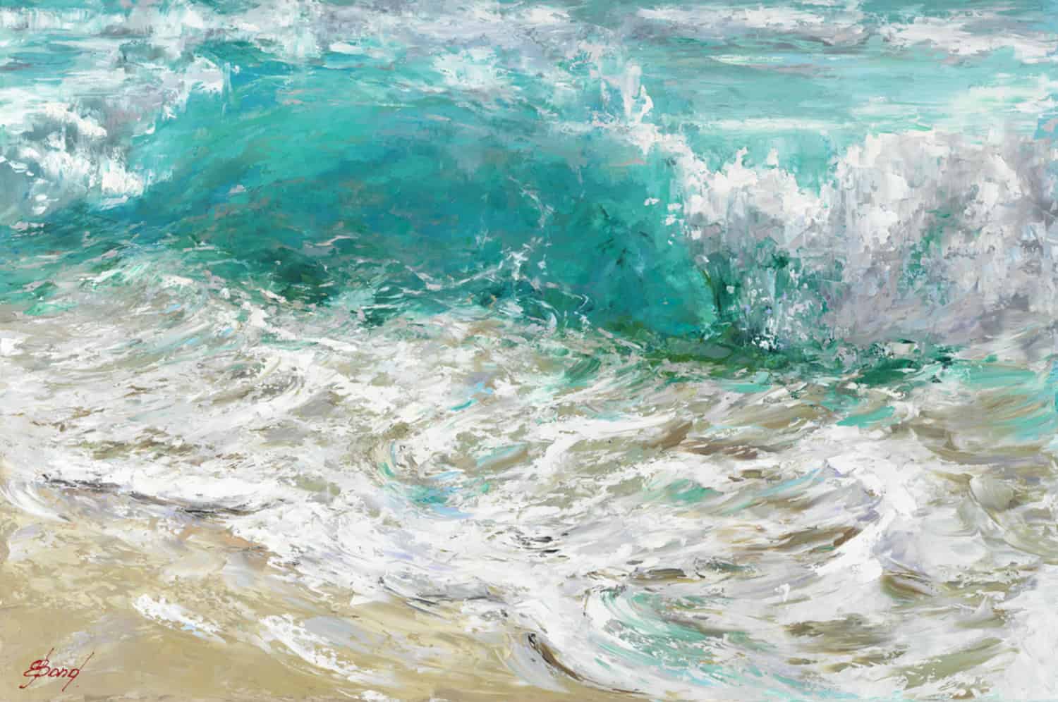 Buy a painting of a big wave called Emerald Tides