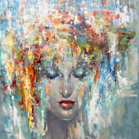 Buy a print of a colorful face of a woman called Face II