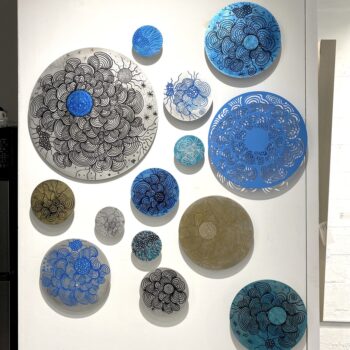 Buy Mixed media on Aluminum of Various Sized Circles in Blues and Gold | Meditation Series – Metal | MAC Art Galleries