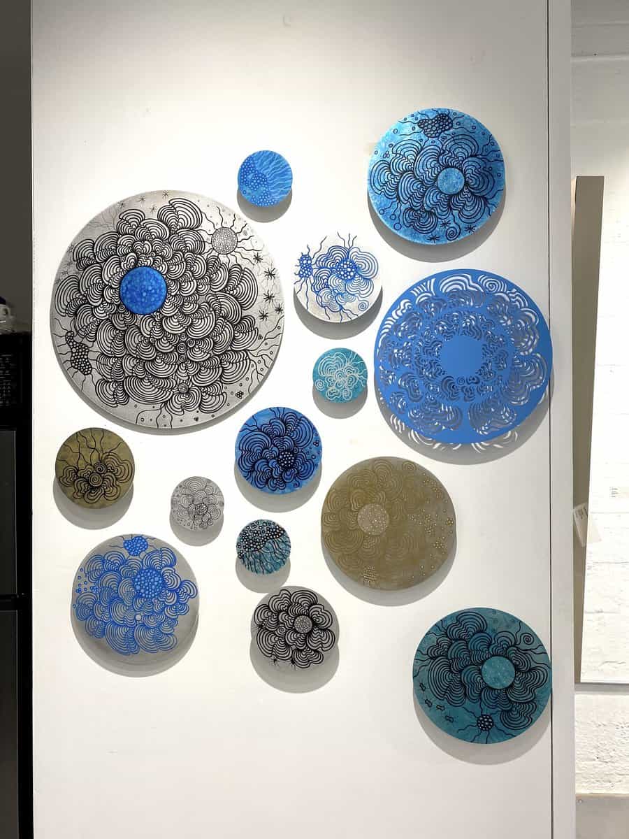 Buy Mixed media on Aluminum of Various Sized Circles in Blues and Gold | Meditation Series – Metal | MAC Art Galleries