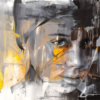 Buy Oil on Linen of Face on Background of Goldenrod Yellow, Black, and Grey | Face Splash 28-819 | MAC Art Galleries