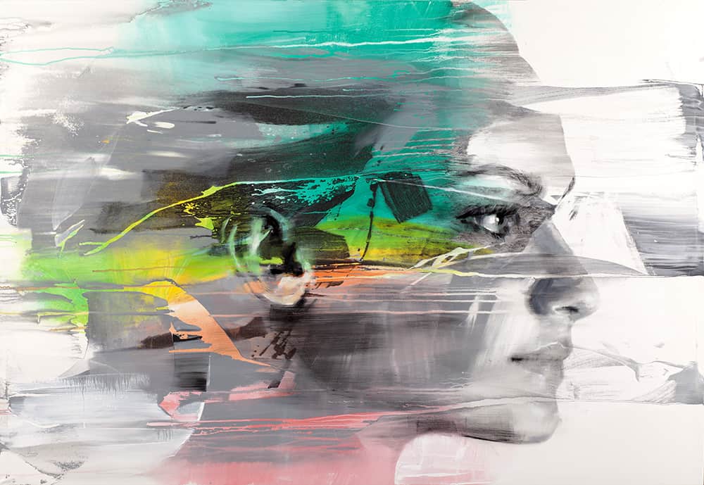 Buy Oil on Linen of Profile of Face with Red, Yellow, and Teal Background | Profile Splash 1-222 | MAC Art Galleries