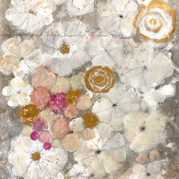 Buy Mixed Media on Paper of White Stone-Like Flowers with Pink | Silver Flora | MAC Art Galleries