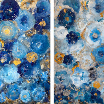 Buy Mixed Media on Paper of Blue and Gold Flowers | Blue Flora | MAC Art Galleries